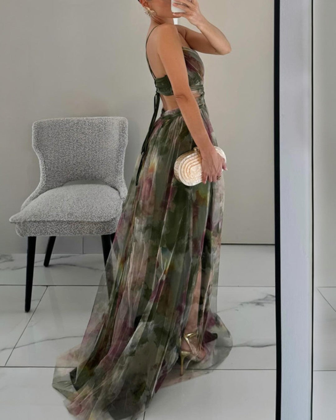 Aurelia | Vestido largo acuarela con escote cruzado