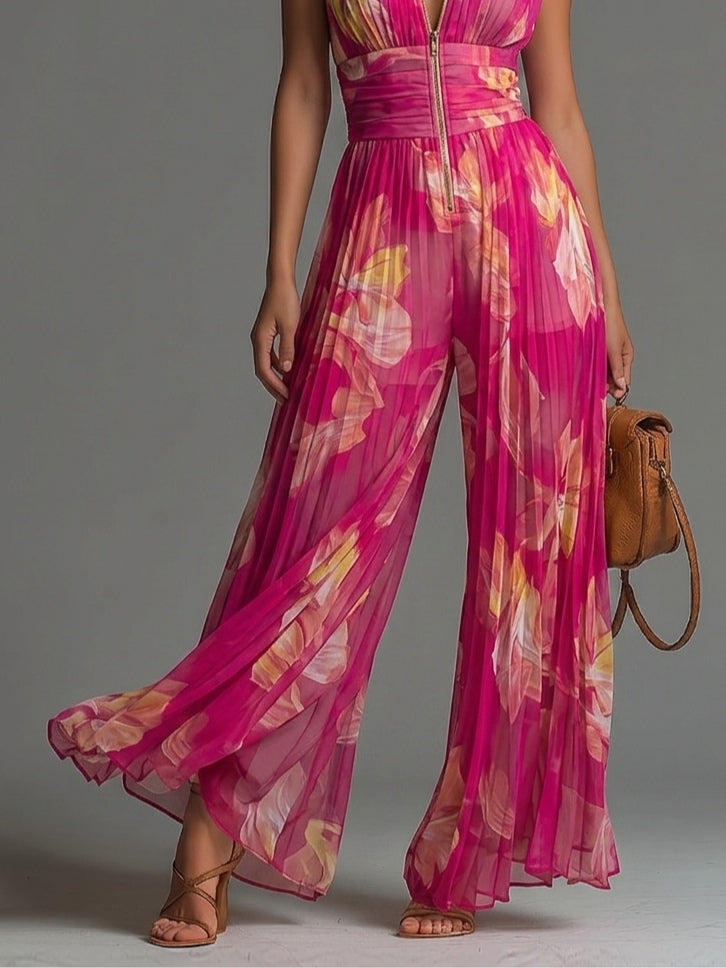 Amalia | Mono floral de gasa con pantalón fluido
