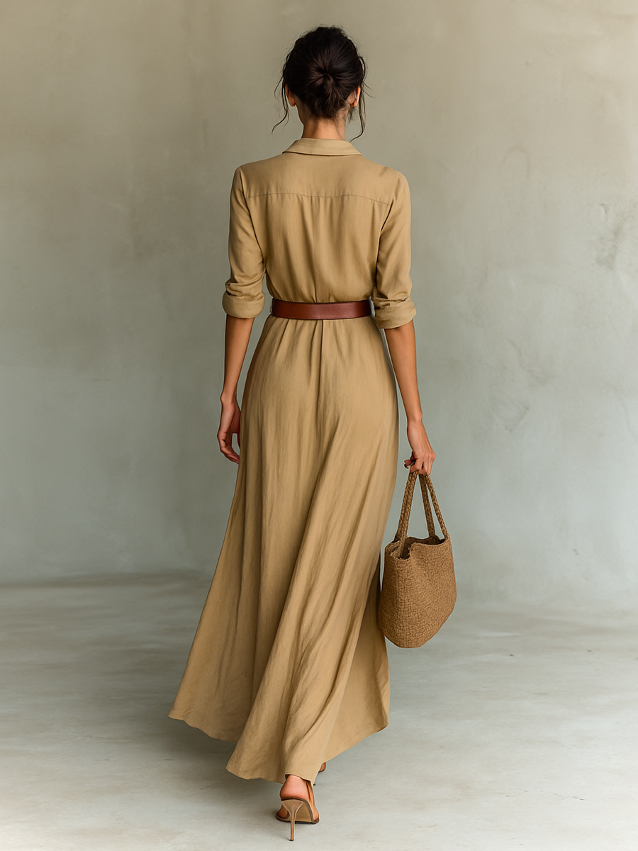 Audrey | Vestido camisero largo con cinturón