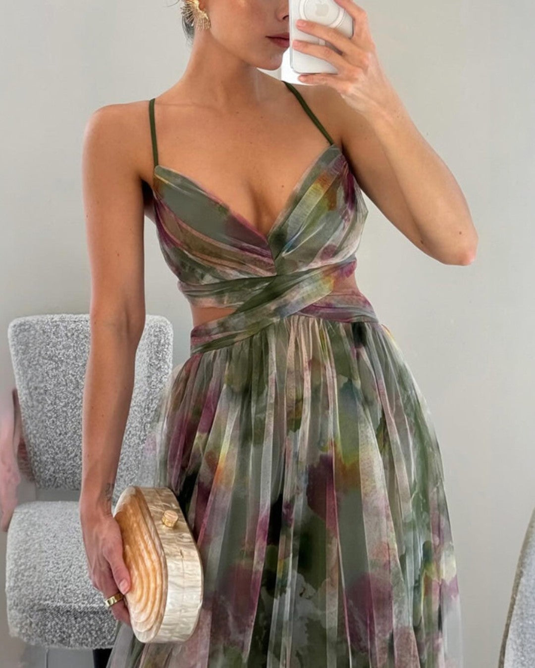 Aurelia | Vestido largo acuarela con escote cruzado