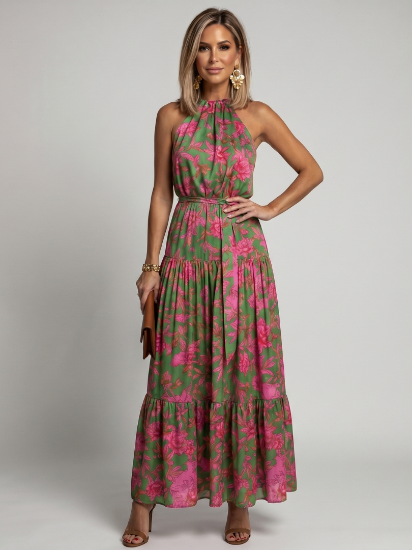 Vittoria | Vestido largo floral con escote halter