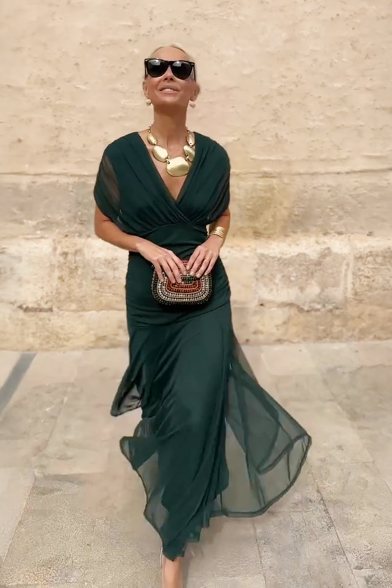 Alessandra | Vestido largo de caída sedosa con cintura plisada