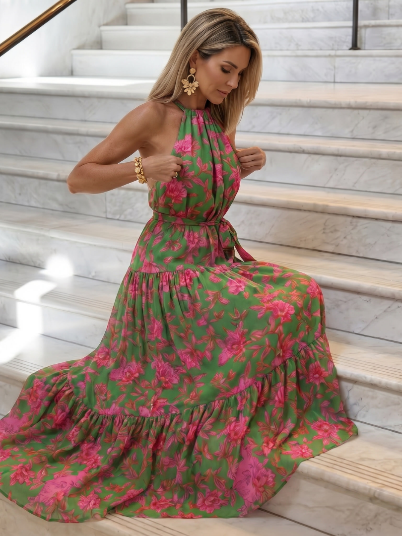 Vittoria | Vestido largo floral con escote halter