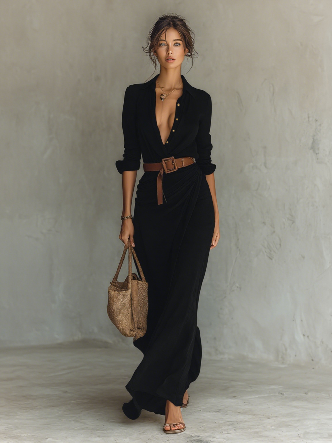 Audrey | Vestido camisero largo con cinturón