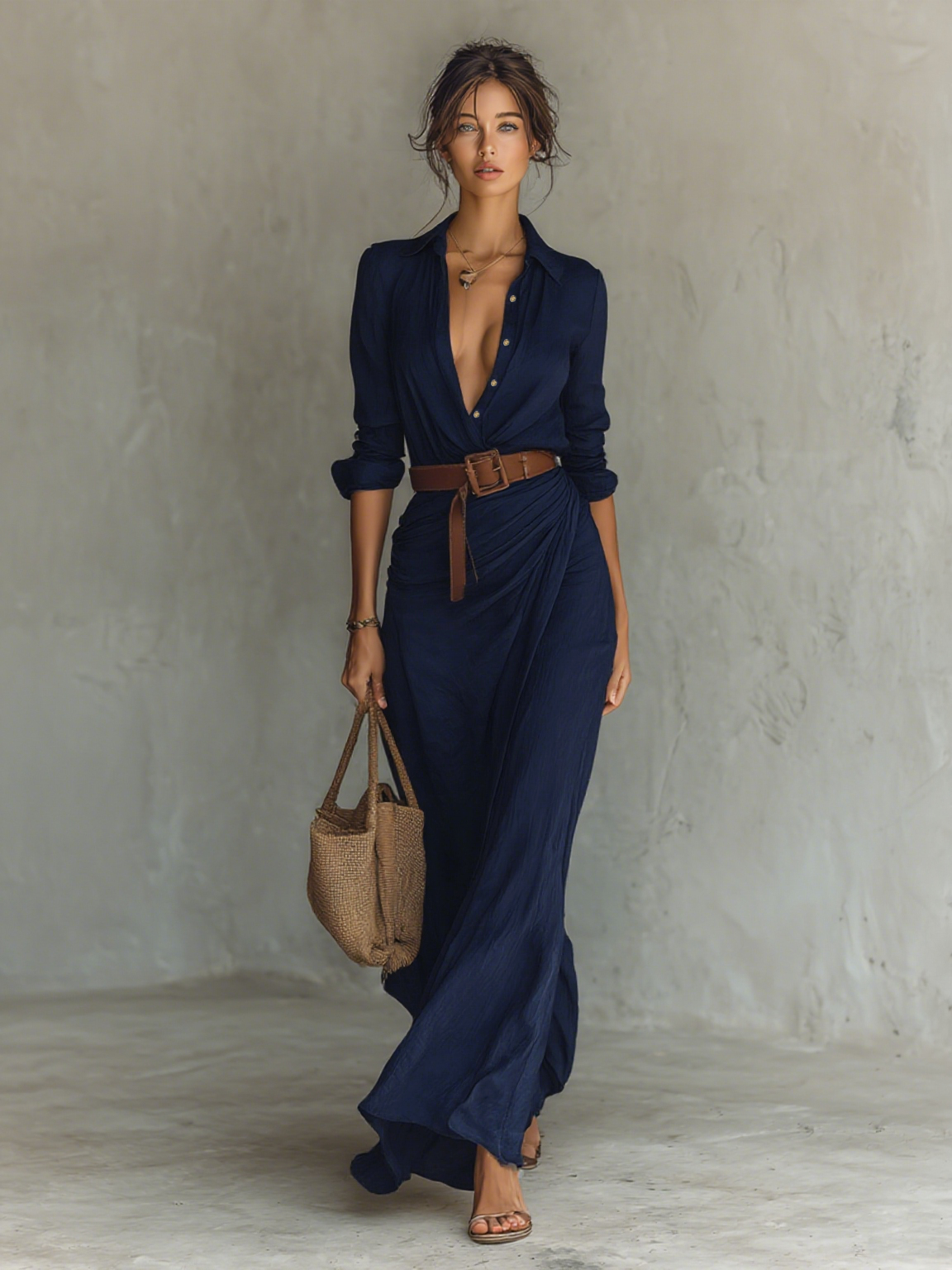 Audrey | Vestido camisero largo con cinturón