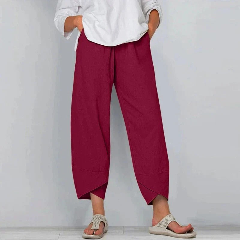 Noelia | Pantalón tobillero de lino con bajo cruzado