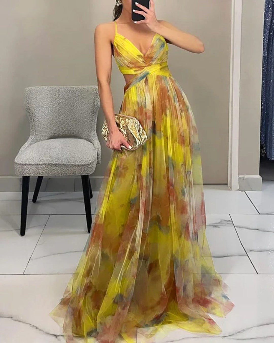 Aurelia | Vestido largo acuarela con escote cruzado