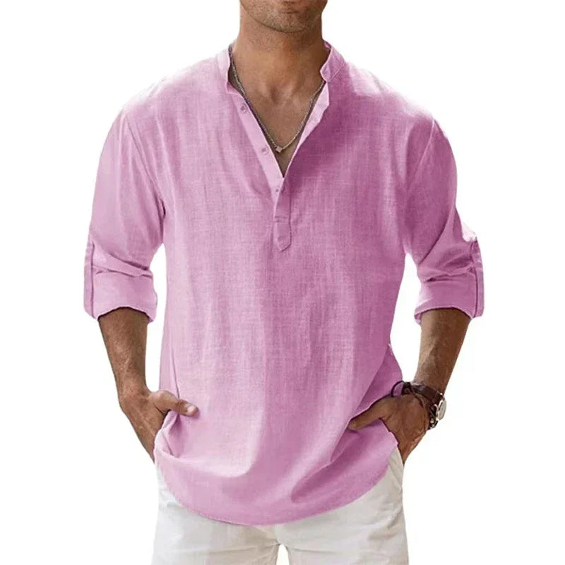 Luca | Camisa de verano de lino y algodón con cuello mao