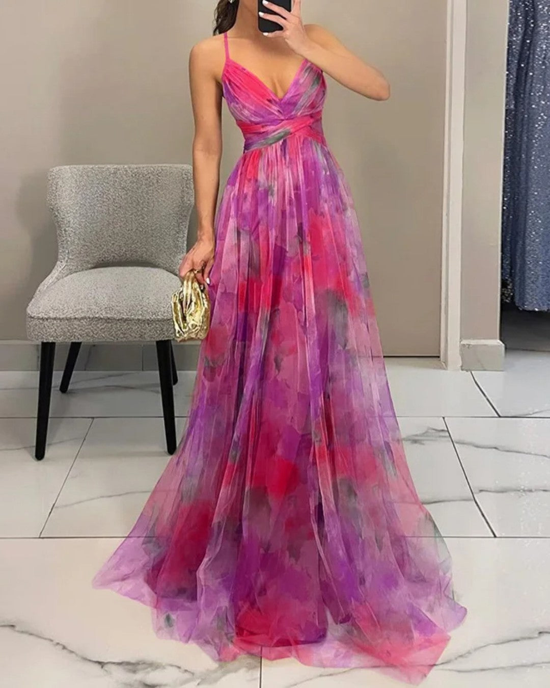 Aurelia | Vestido largo acuarela con escote cruzado