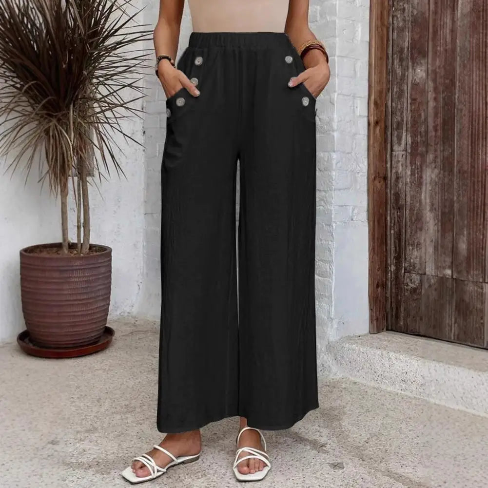 Livia | Pantalón ancho de algodón y lino con cintura elástica