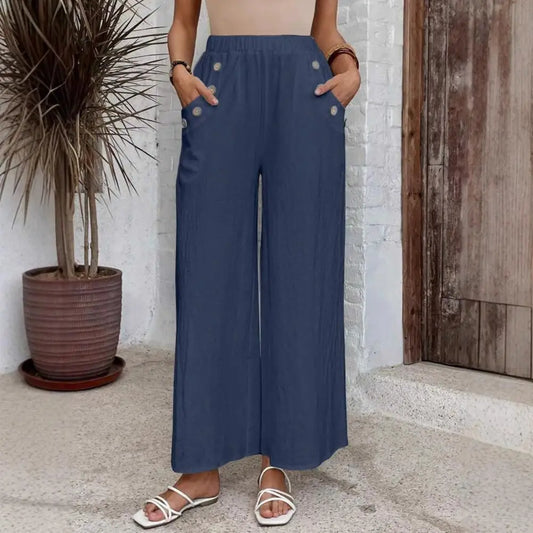 Livia | Pantalón ancho de algodón y lino con cintura elástica