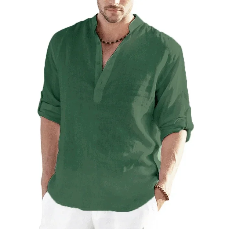 Luca | Camisa de verano de lino y algodón con cuello mao