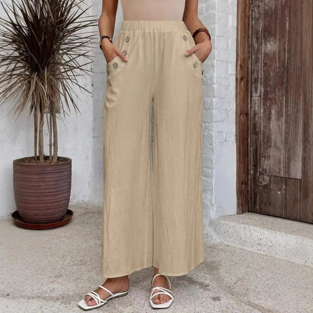 Livia | Pantalón ancho de algodón y lino con cintura elástica