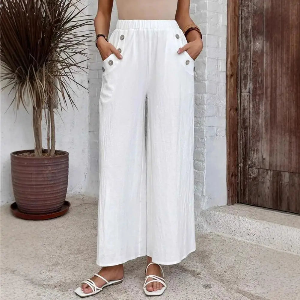Livia | Pantalón ancho de algodón y lino con cintura elástica