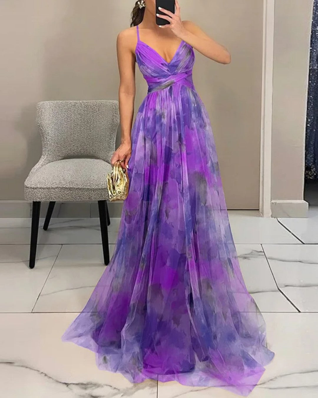 Aurelia | Vestido largo acuarela con escote cruzado