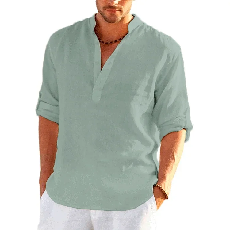 Luca | Camisa de verano de lino y algodón con cuello mao