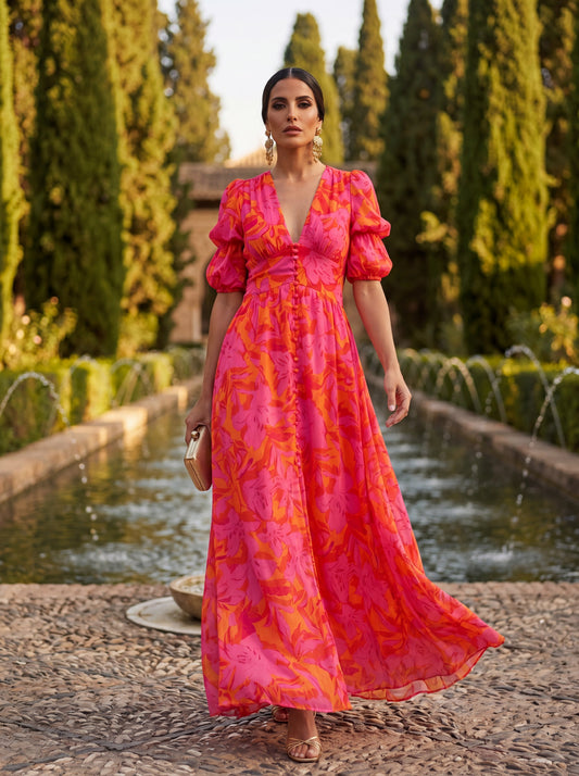 Valeria | Vestido largo floral con escote en V