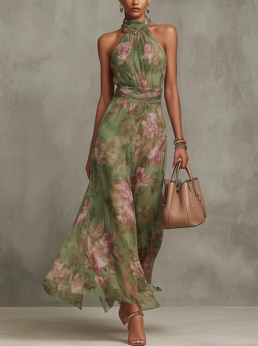 Serena | Vestido largo floral con escote halter