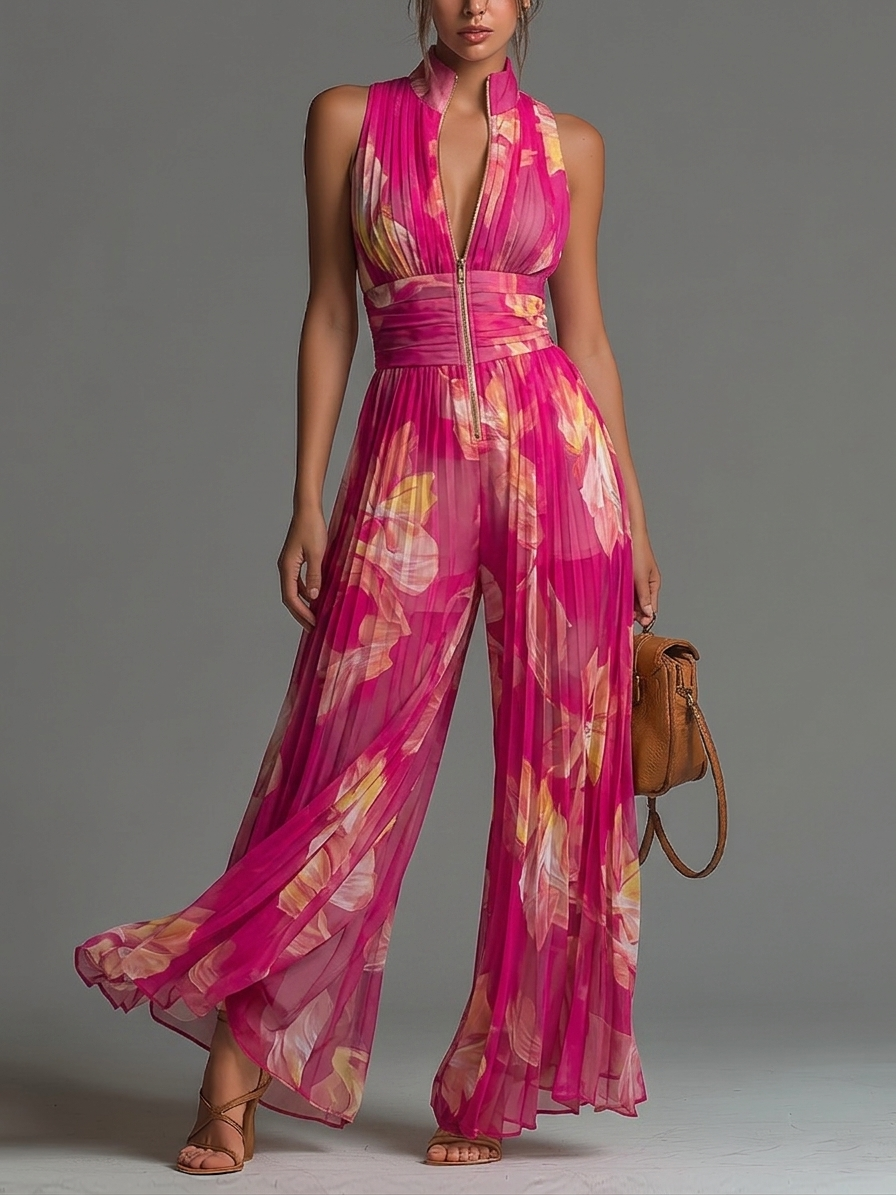 Amalia | Mono floral de gasa con pantalón fluido