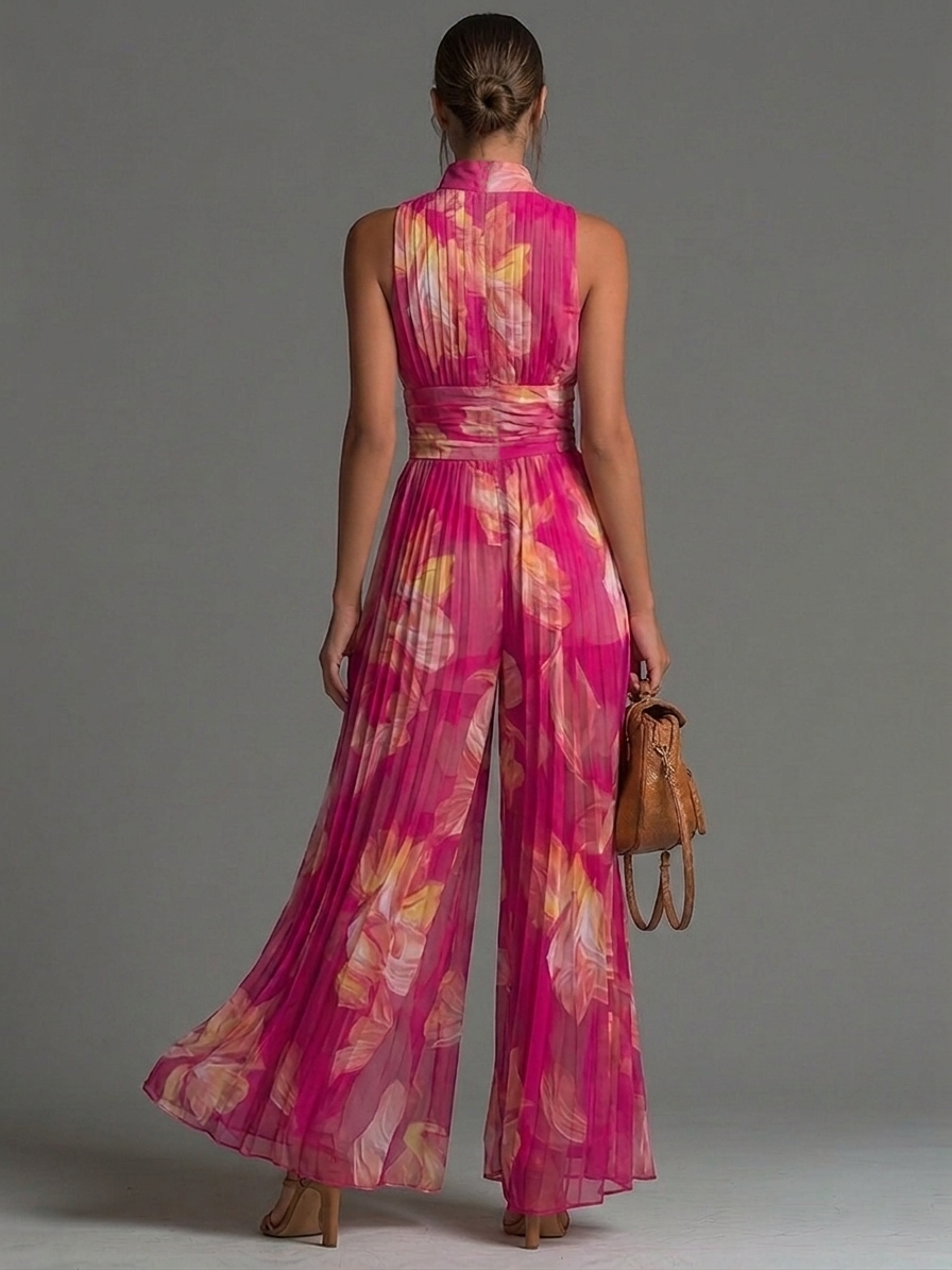 Amalia | Mono floral de gasa con pantalón fluido