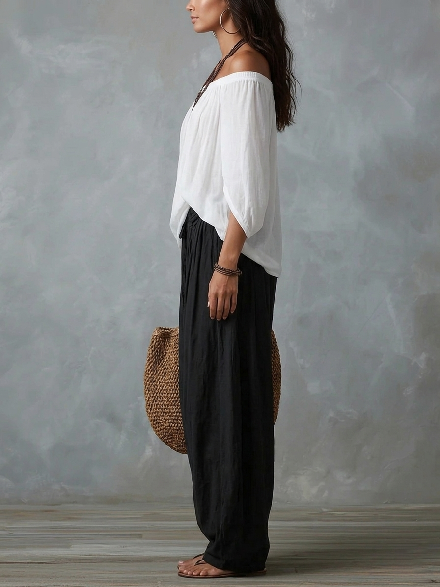 Sol- Conjunto de hombros descubiertos y pantalón fluido