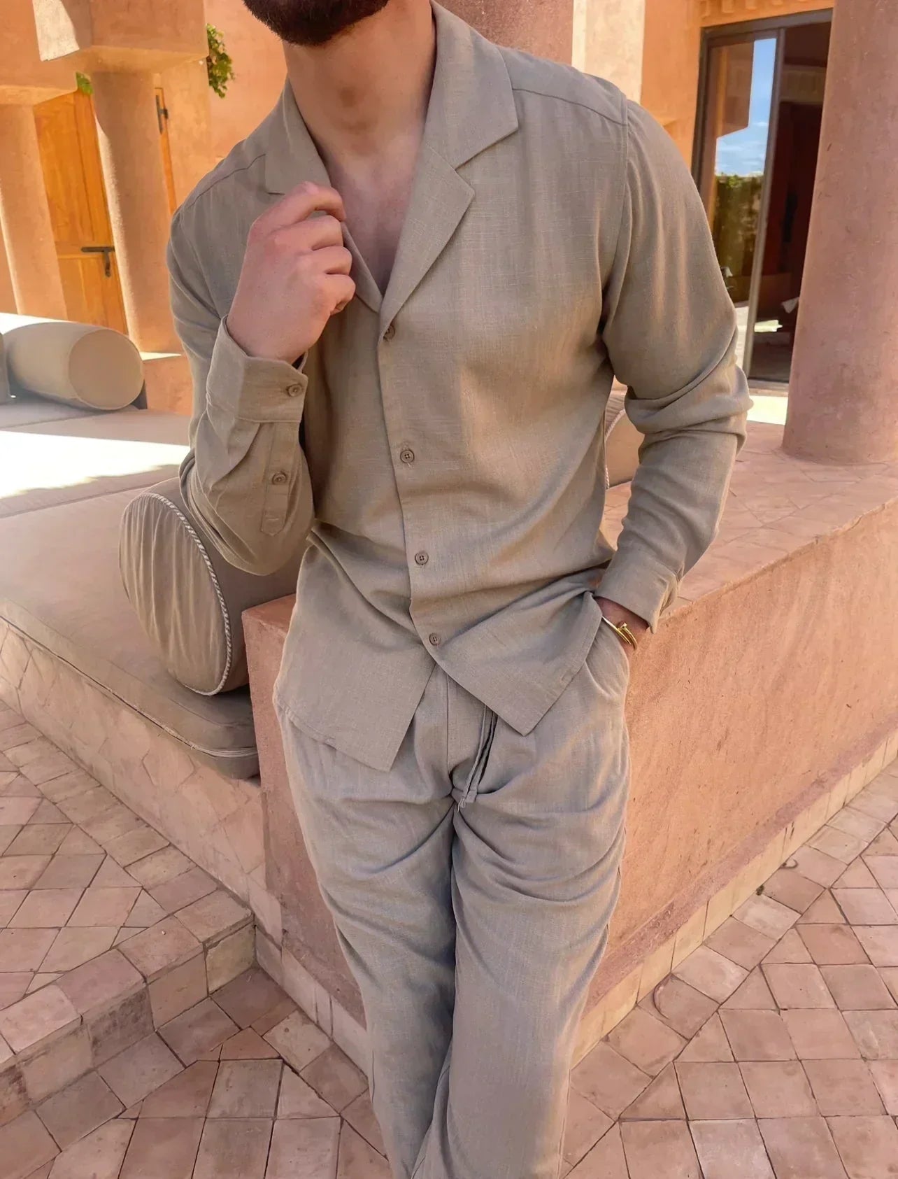 Sorrento | Conjunto premium de lino con cuello cubano